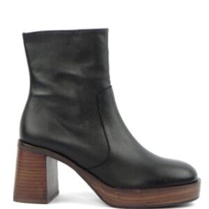 ANA PALMA Leather Platform Wooden Sole Round Toe Boots Black Size 41 NWOT